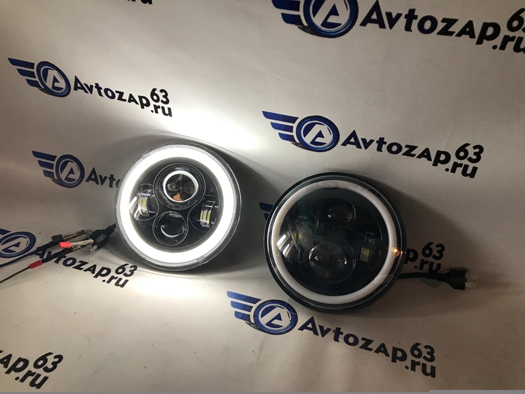 Светодиодные фары 80W черные с кольцом повторителя поворота и ДХО на  2101, 2102,   4х4, УАЗ
