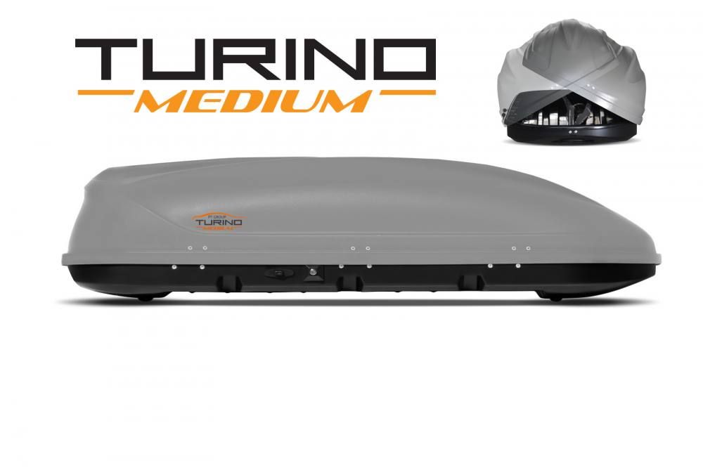 Автобокс на крышу серый Turino Medium (460 л) Аэродинамический с двусторонним открыванием