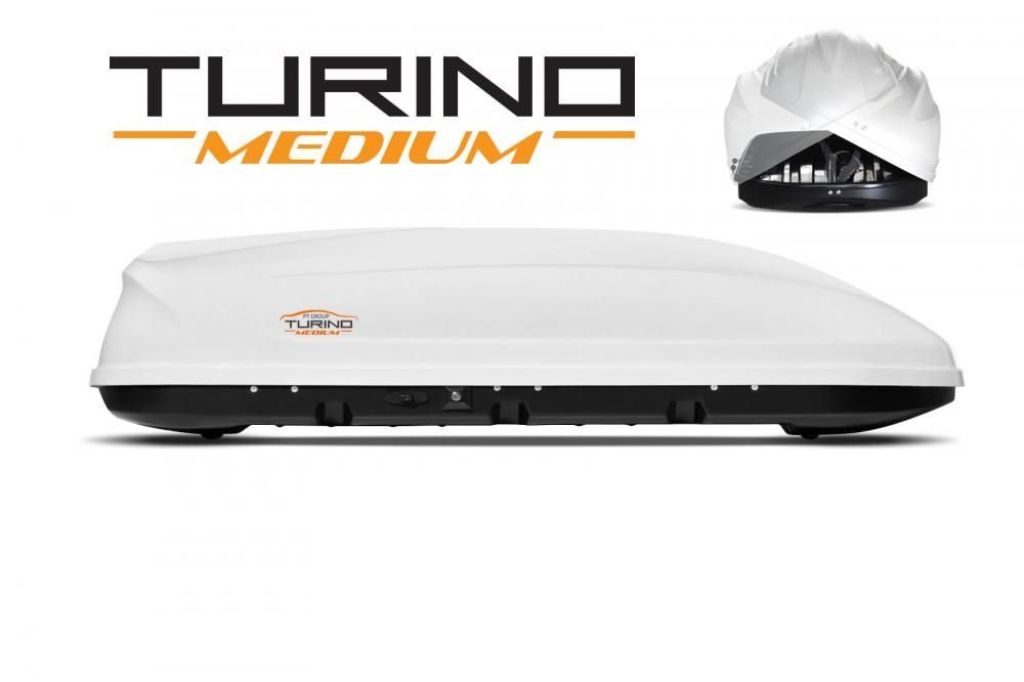 Автобокс на крышу белый Turino Medium (460 л) Аэродинамический с двусторонним открыванием