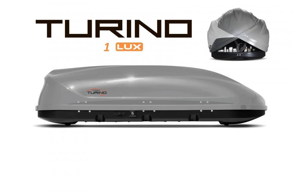 Автобокс на крышу серый Turino 1 LUX (410 л) Аэродинамический с двусторонним открыванием
