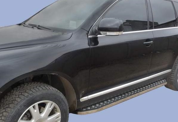 Защита порогов с алюминиевым листом d63,5, VOLKSWAGEN Touareg, нержавейка.
