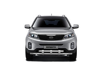 Защита переднего бампера двойная с пластинами d63 на KIA Sorento