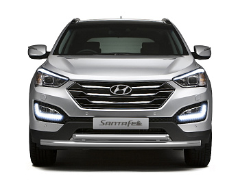 Защита переднего бампера двойная d51-63мм на Hyundai Santa Fe