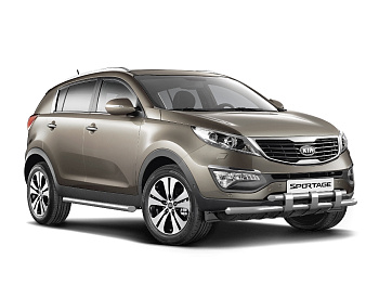 Защита переднего бампера двойная с пластинами d63 на KIA Sportage